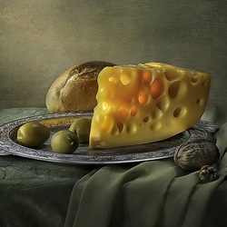 Пазл: Натюрморт с оливками и сыром