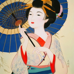 Пазл: Японка с зонтиком