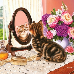 Пазл: Котенок и зеркало