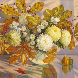 Пазл: Осенний букет с хризантемами