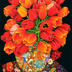 Пазл: Оранжевые и красные тюльпаны