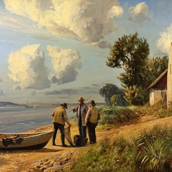 Пазл: Три рыбака на берегу