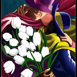 Пазл: Поцелуй с белыми тюльпанами