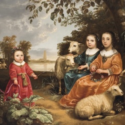 Пазл: Дети с овечками