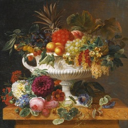 Пазл: Классическая урна с фруктами и цветами