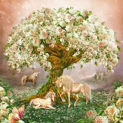 Пазл: Единороги под деревом роз