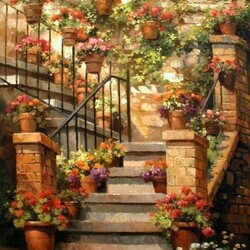 Пазл: Лестница в цветах