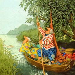 Пазл: Весёлые старушки на лодке