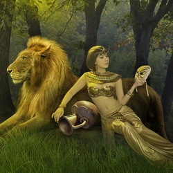 Пазл: Девушка и лев