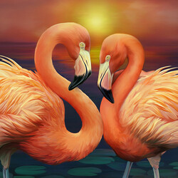 Пазл: Влюбленные фламинго