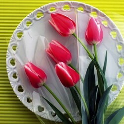 Пазл: Тюльпаны на тарелке