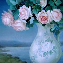 Пазл: Букет роз в белой вазе