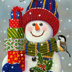 Пазл: Снеговик с подарками