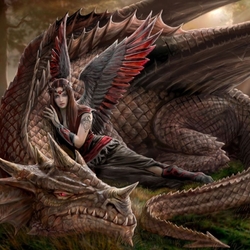 Пазл: Девушка с драконом