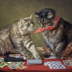 Пазл: Карты, деньги, два кота