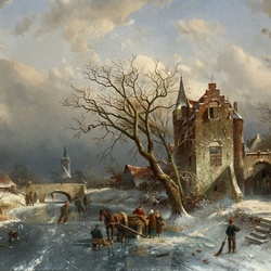 Пазл: Зимний пейзаж с деревней