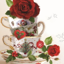 Пазл: Розы и чашки