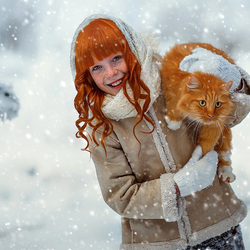 Пазл: Девочка с рыжей кошкой