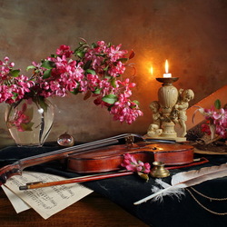Пазл: Натюрморт с цветами и скрипкой