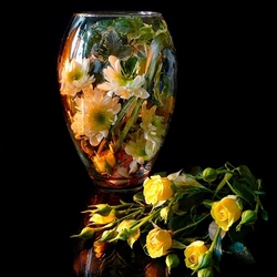 Пазл: Натюрморт с розами и хризантемами