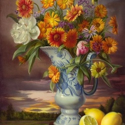 Пазл: Букет цветов и лимоны