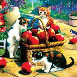 Пазл: Котята и яблоки