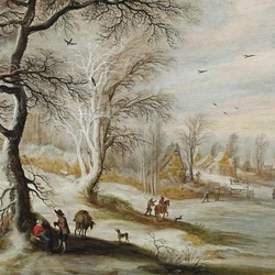 Пазл: Зимний пейзаж с путниками 