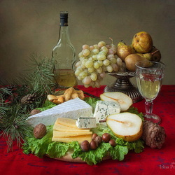 Пазл: Натюрморт с фруктами и сыром