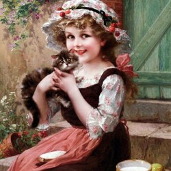 Пазл: Девочка с котенком