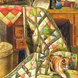 Пазл: Кошка на лоскутном одеяле