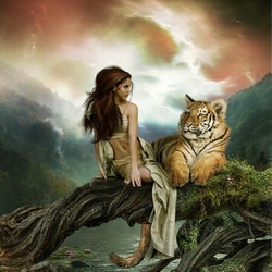 Пазл: Девушка и тигр
