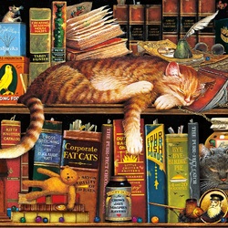 Пазл: Кошки в библиотеке