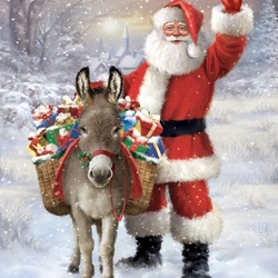 Пазл: Санта с осликом