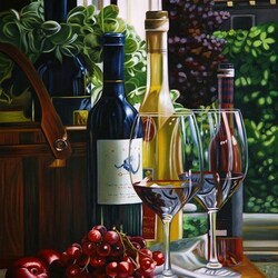 Пазл: Натюрморт с вином и вишнями