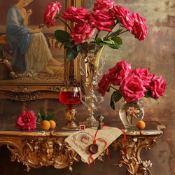 Пазл: Натюрморт с розами и картиной