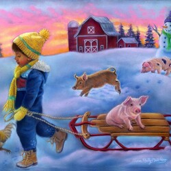 Пазл: Веселая зима на ферме