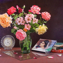 Пазл: Натюрморт с цветами и книгами