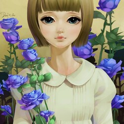 Пазл: Девочка и голубые розы