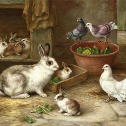 Пазл: Кролики и голуби