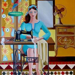 Пазл: Девушка за шитьём