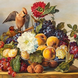 Пазл: Ваза с цветами и фруктами