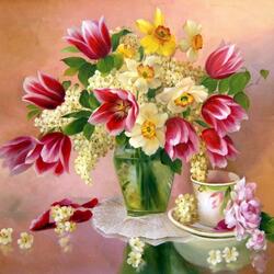 Пазл: Весеннее настроение в цветочной вазе
