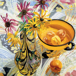 Пазл: Натюрморт с желтой чашей и абрикосами