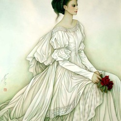 Пазл: Портрет девушки с алыми розами