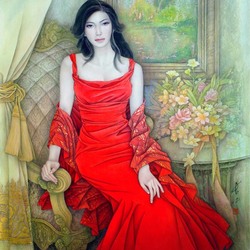 Пазл: Девушка в красном платье
