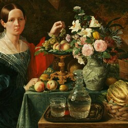 Пазл: Портрет неизвестной с цветами и фруктами