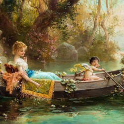 Пазл: Купидон и девушка в лодке. 1910