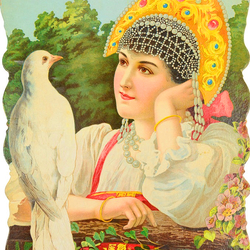 Пазл: Девушка в кокошнике с голубкой