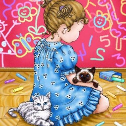 Пазл: Девочка и кошки
