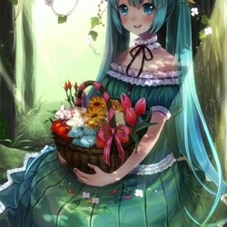Пазл: Девочка с корзиной цветов